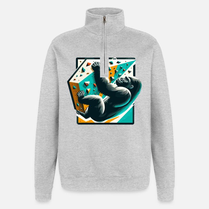 Bouldern Gorilla Geschenk - Quarter-Zip-Sweatshirt - Grau meliert