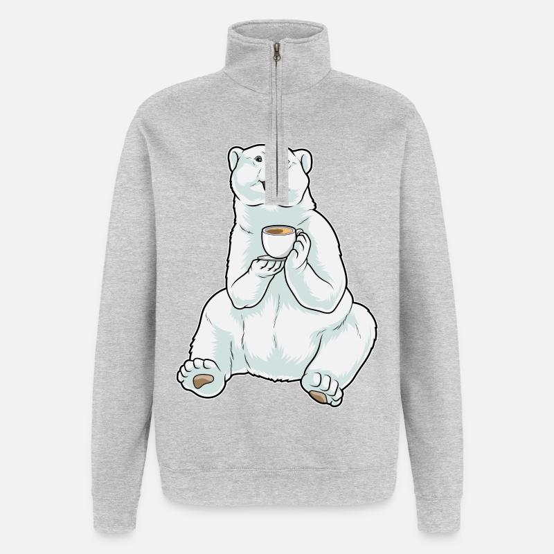 Eisbär Kaffee Tasse - Quarter-Zip-Sweatshirt - Grau meliert