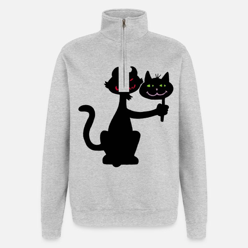 Dämonische schwarze Katze - Quarter-Zip-Sweatshirt - Grau meliert