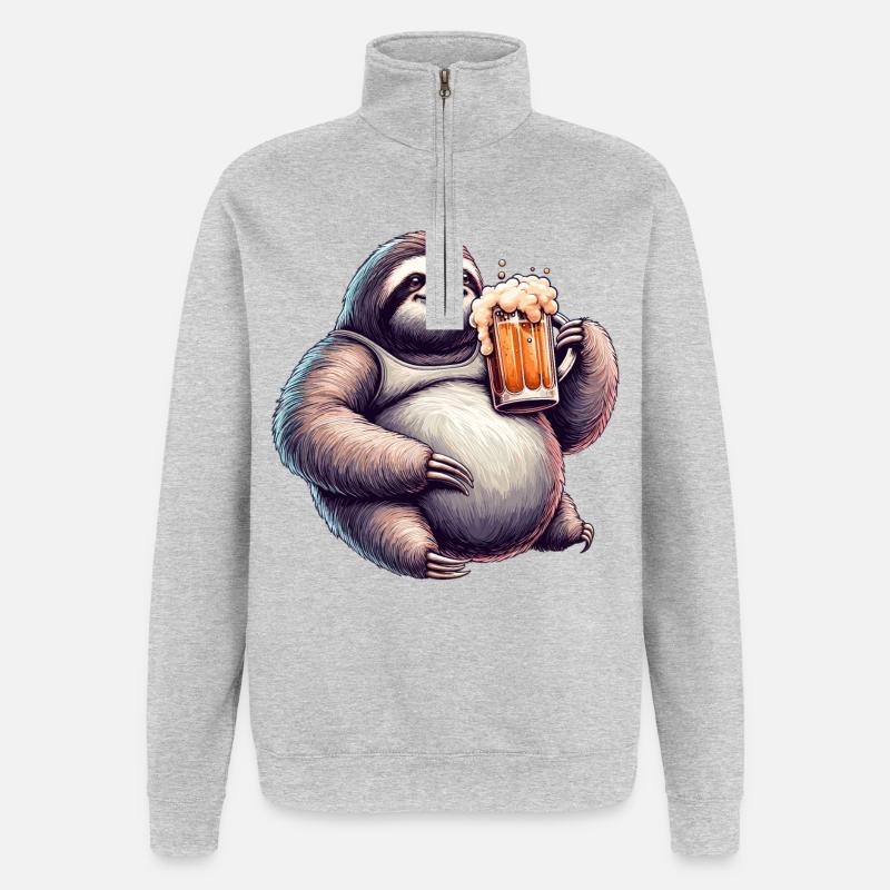 Dad Bod Bierbauch Bier Faultier Geschenk - Quarter-Zip-Sweatshirt - Grau meliert