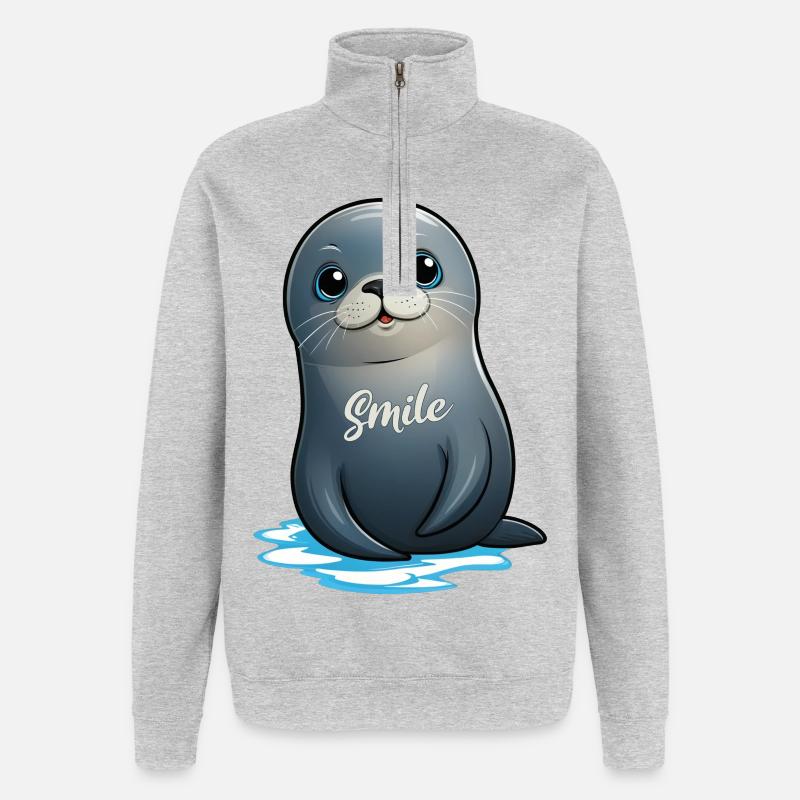 Phoque mignon - Sweat à zip 1/4 - gris chiné