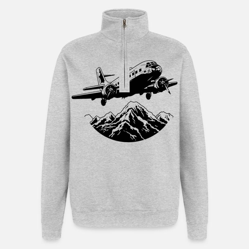 Graphisme d’avion - Sweat à zip 1/4 - gris chiné