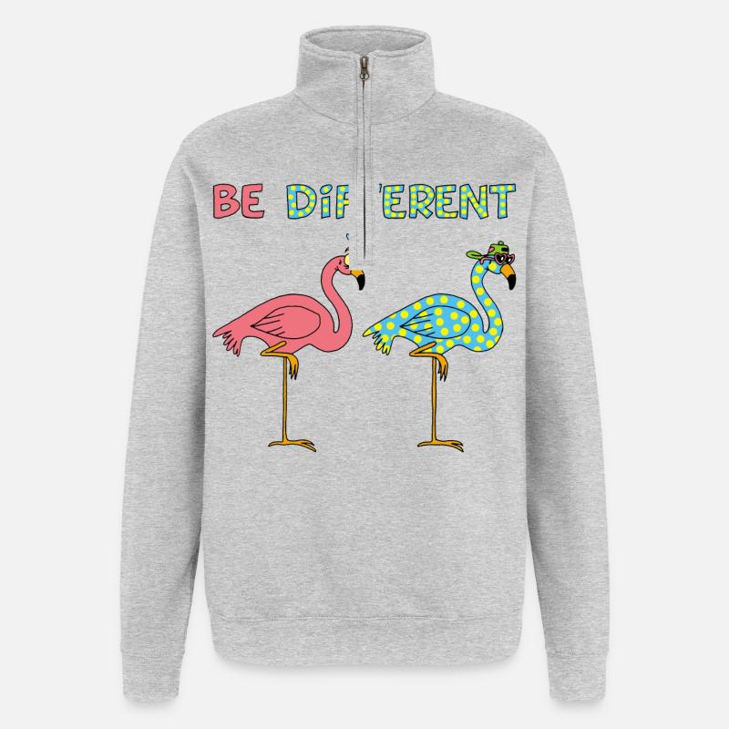 Flamant rose différent - Sweat à zip 1/4 - gris chiné