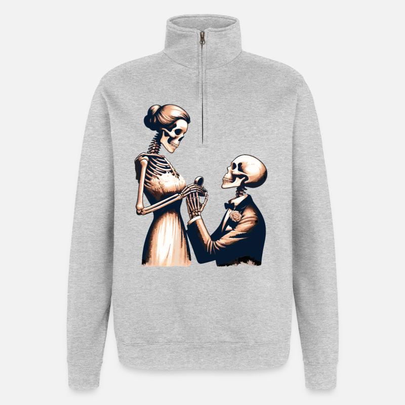 Conception de parodie de squelette de mariage - Sweat à zip 1/4 - gris chiné
