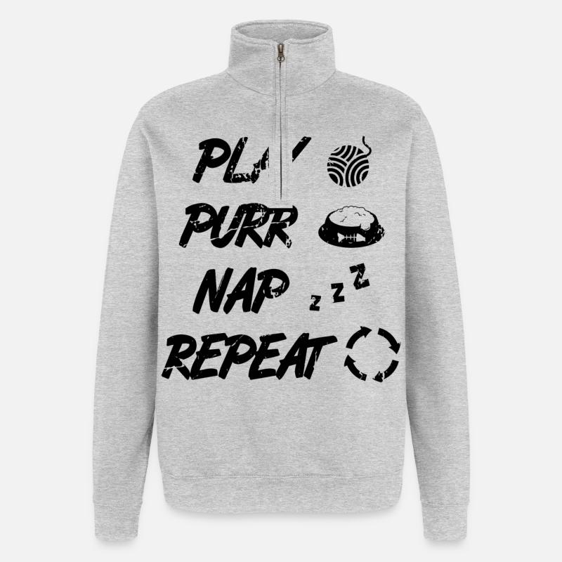 Cat Routine - Quarter-Zip Sweatshirt - heather grey