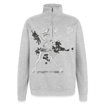 Lacrosse Spielerin - Quarter-Zip-Sweatshirt - Grau meliert - Vorne - AI Model Female 172 light (172cm) & AI Model Male 178 dark (178cm)