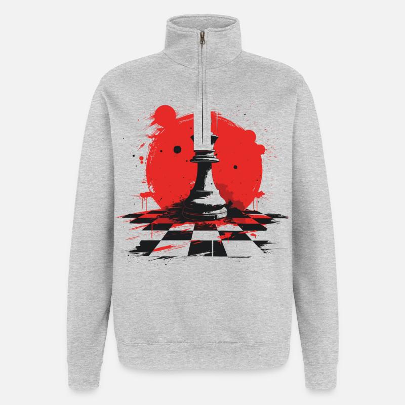 Graphiques de pièces d’échecs - Sweat à zip 1/4 - gris chiné
