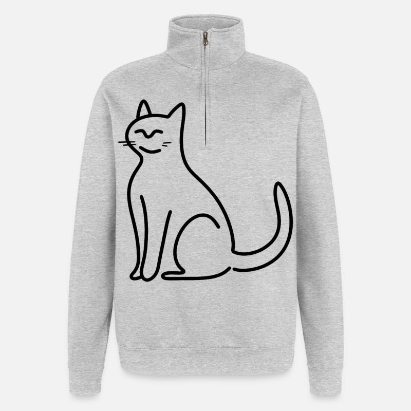 Chat - Sweat à zip 1/4 - gris chiné