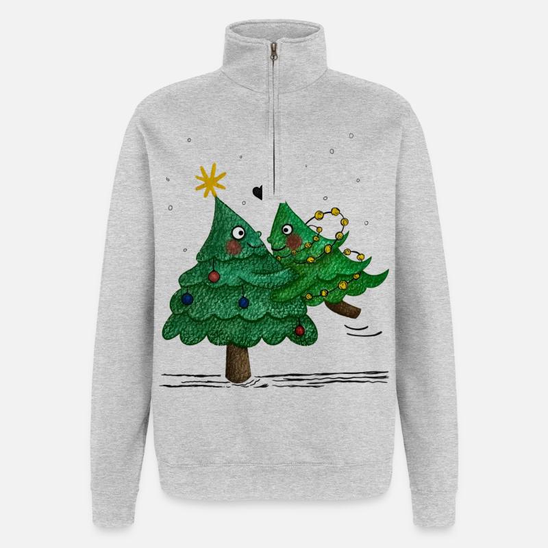 De jolis sapins de Noël - Sweat à zip 1/4 - gris chiné