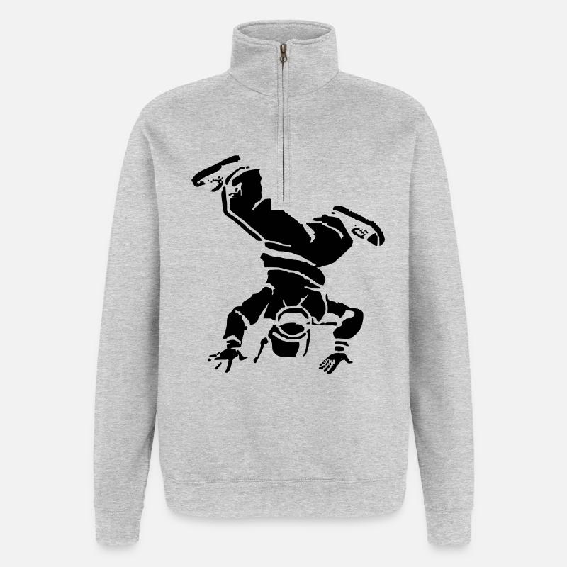 Dessin de breakdancer - Sweat à zip 1/4 - gris chiné