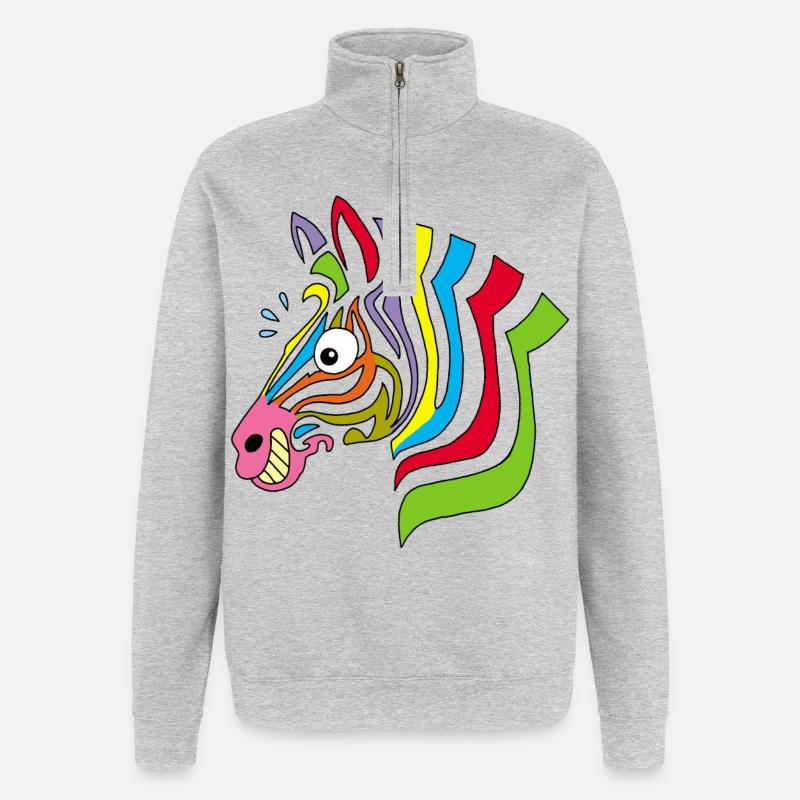 mehrfarbiges Zebra - Quarter-Zip-Sweatshirt - Grau meliert