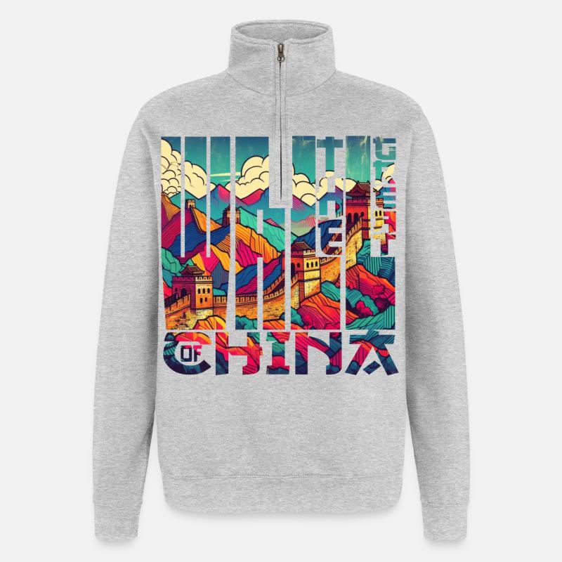 La grande Muraille de Chine - Sweat à zip 1/4 - gris chiné