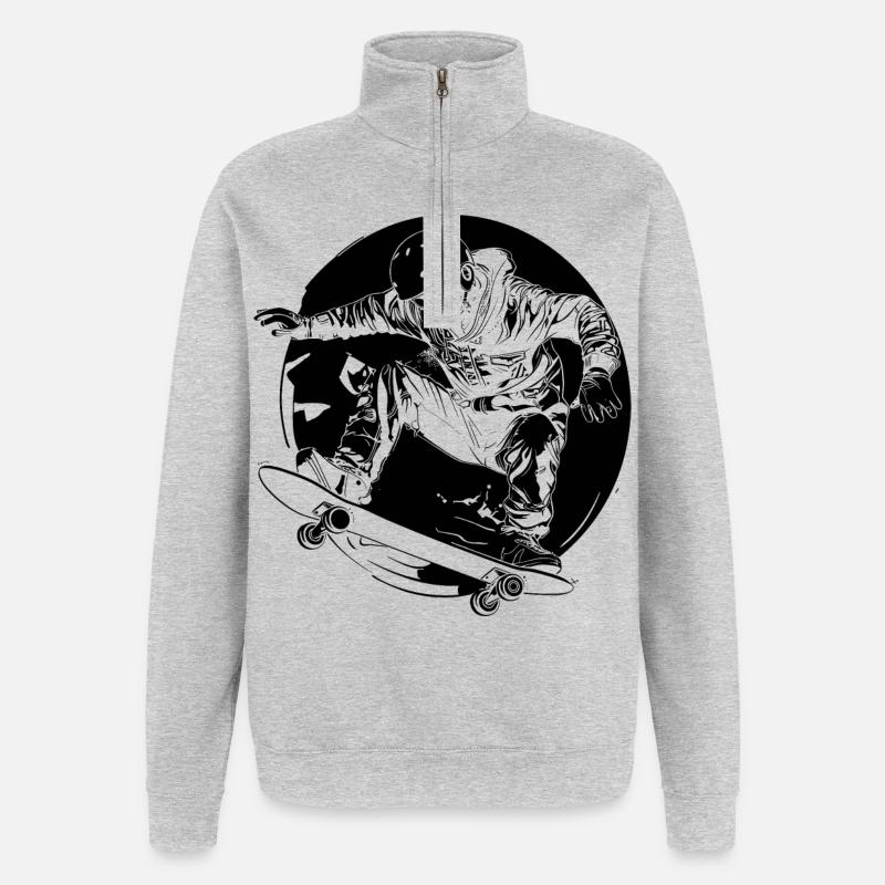 Skateboarder Comic-Stil - Quarter-Zip-Sweatshirt - Grau meliert