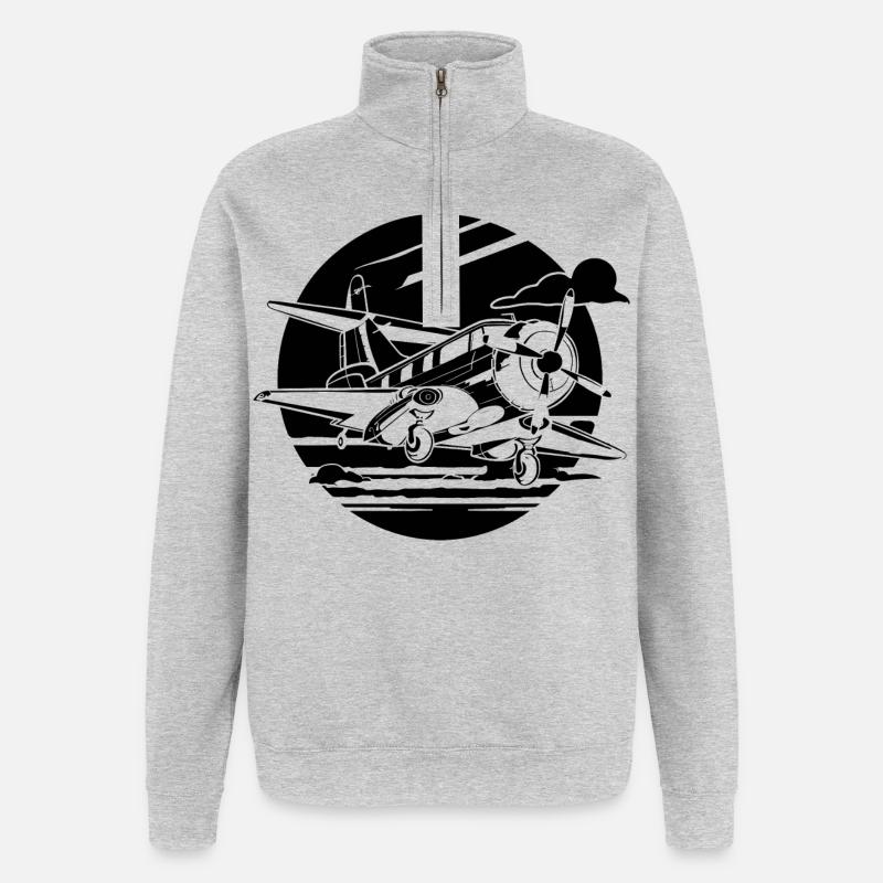 Propellerflugzeug Zeichnung - Quarter-Zip-Sweatshirt - Grau meliert