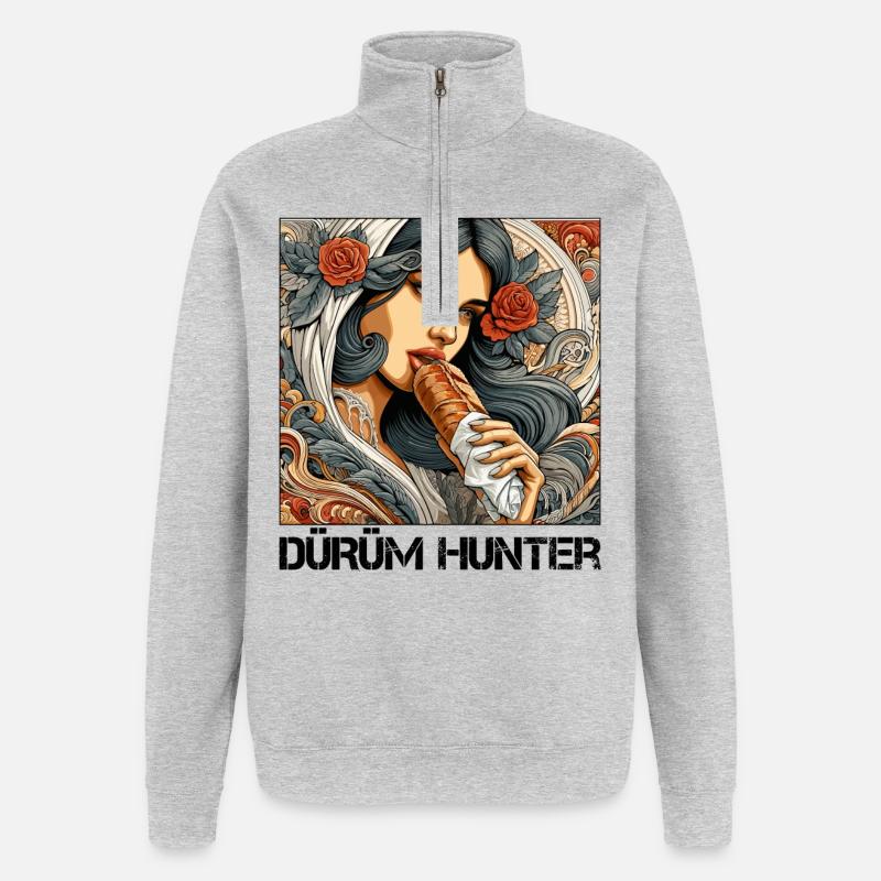 Dürüm Jäger Kebab Geschenk - Quarter-Zip-Sweatshirt - Grau meliert