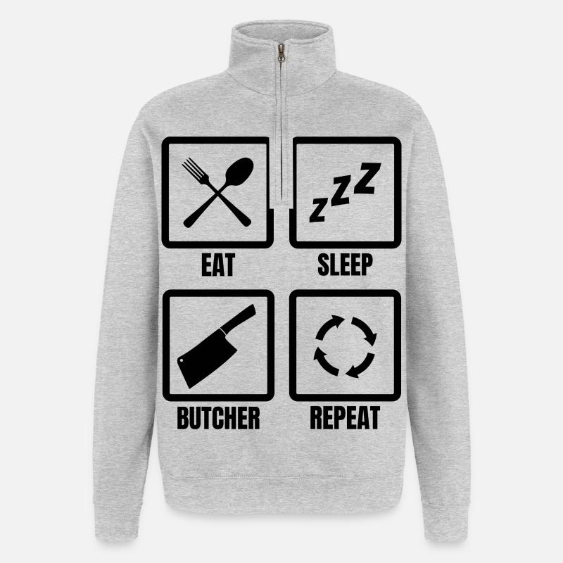 Routine quotidienne du boucher - Sweat à zip 1/4 - gris chiné