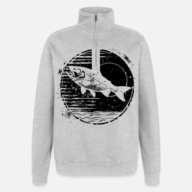 Fischerei Zeichnung - Quarter-Zip-Sweatshirt - Grau meliert