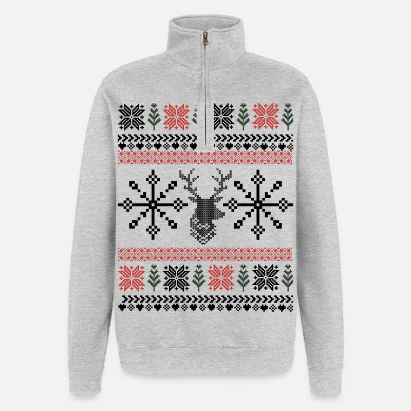 Retro Christmas Pixel Pattern - Quarter-Zip Sweatshirt - heather grey