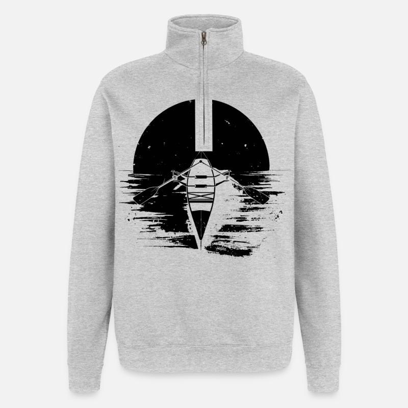 Dessin de bateau à rames - Sweat à zip 1/4 - gris chiné