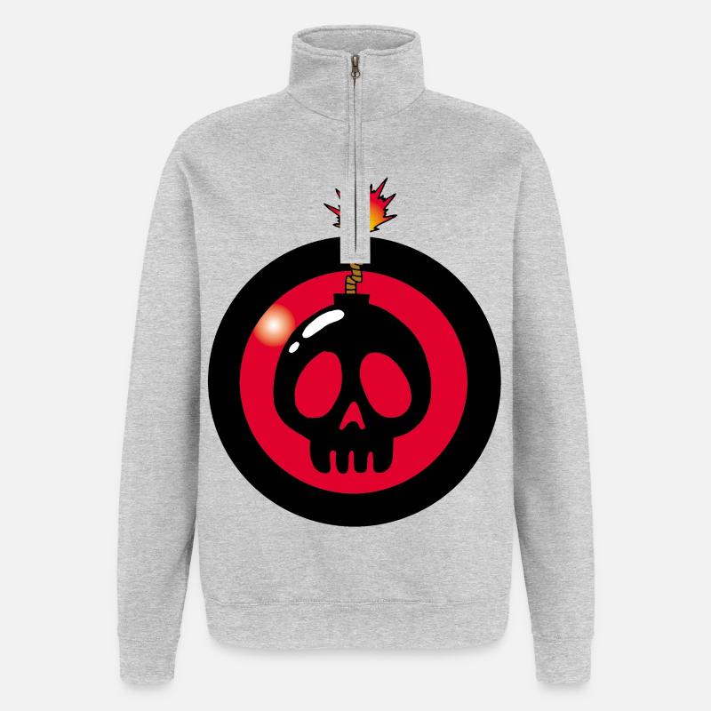 Crâne explosif - Sweat à zip 1/4 - gris chiné
