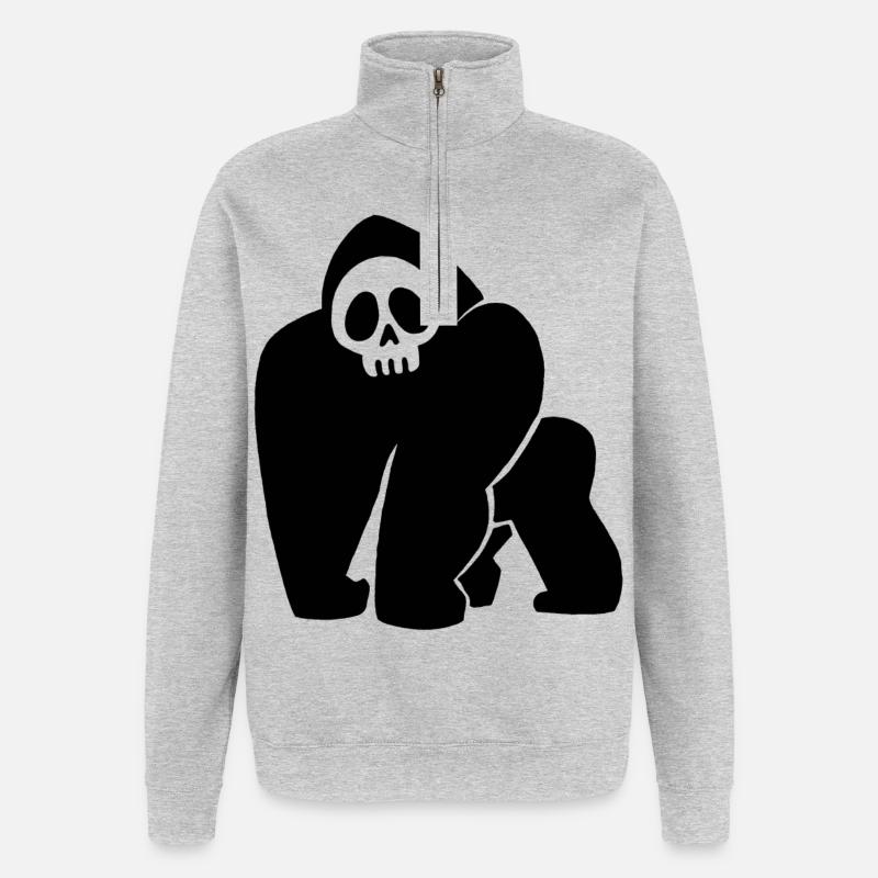 Schwarzer Gorilla Schädel - Quarter-Zip-Sweatshirt - Grau meliert