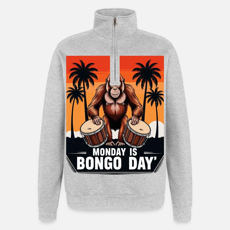Monkey Bongo Batteur - Sweat à zip 1/4 - gris chiné