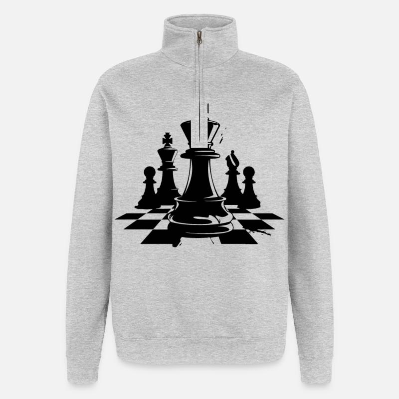 Graphiques de pièces d’échecs - Sweat à zip 1/4 - gris chiné