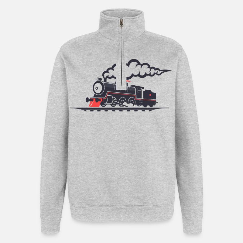 Chemin de fer - Sweat à zip 1/4 - gris chiné
