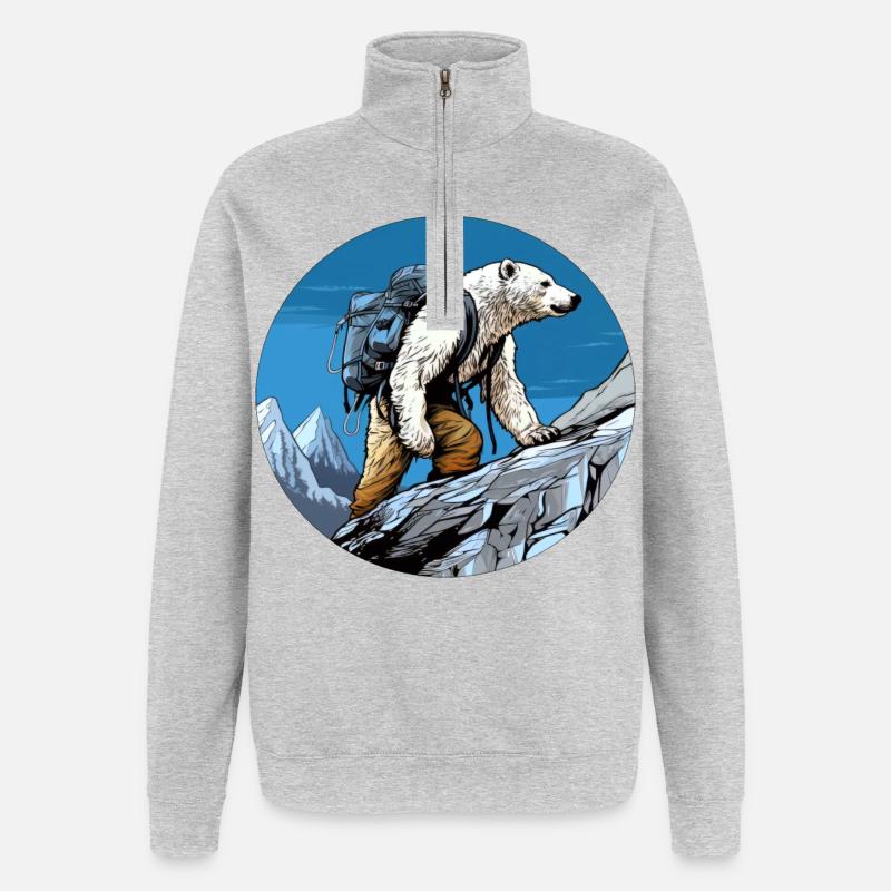 Eisbären Wandern / Bergsteiger Eisbär - Quarter-Zip-Sweatshirt - Grau meliert