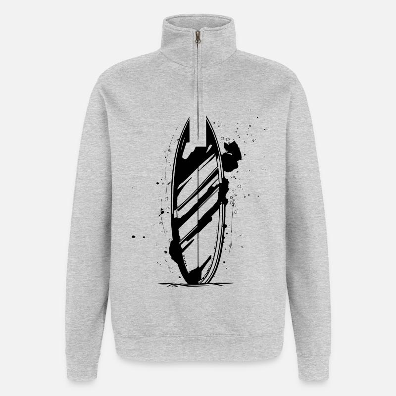 Dessin de planche de surf - Sweat à zip 1/4 - gris chiné