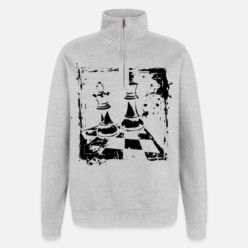 Échecs - Sweat à zip 1/4 - gris chiné