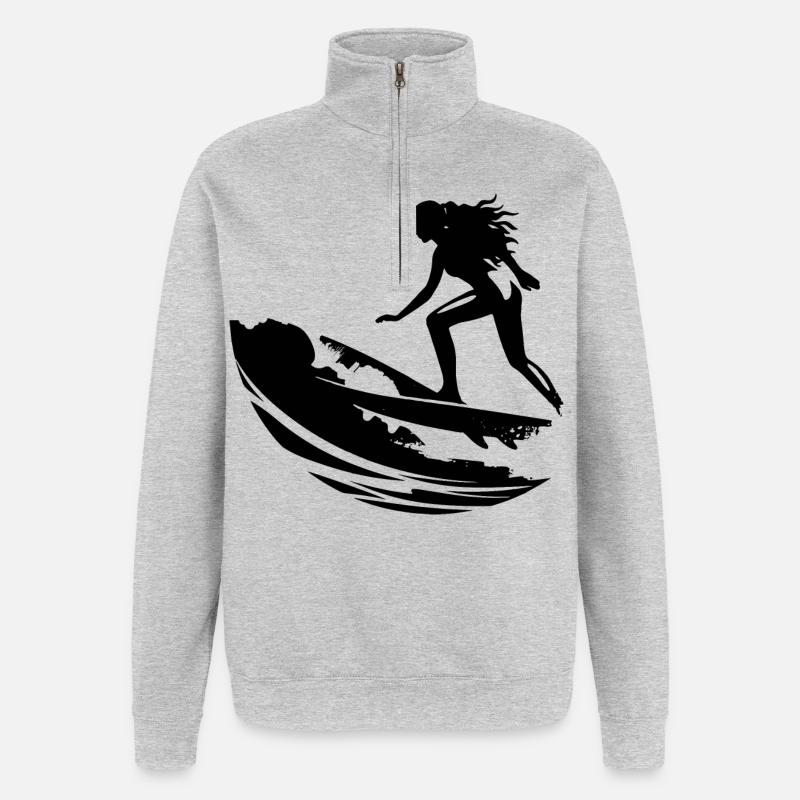 Surfeuse - Sweat à zip 1/4 - gris chiné
