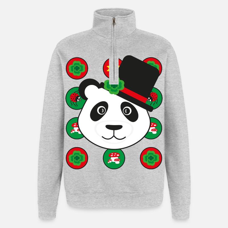 Neujahr Panda mit Kleeblatt. - Quarter-Zip-Sweatshirt - Grau meliert