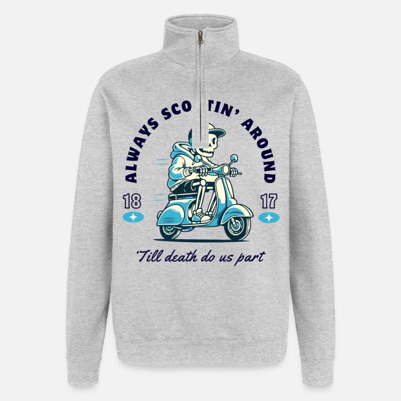 Skeleton sur la conception du scooter - Sweat à zip 1/4 - gris chiné