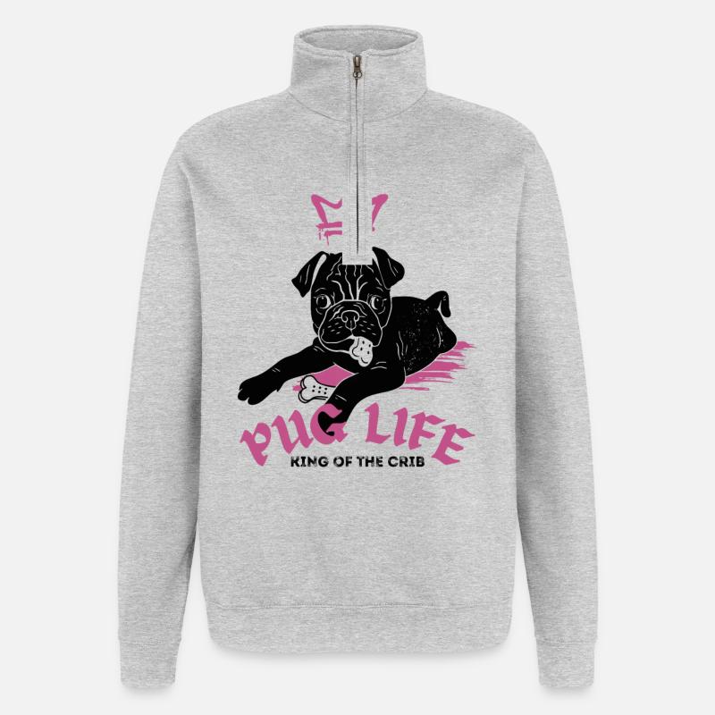 Pug Life – Mops mit Krone - Quarter-Zip-Sweatshirt - Grau meliert