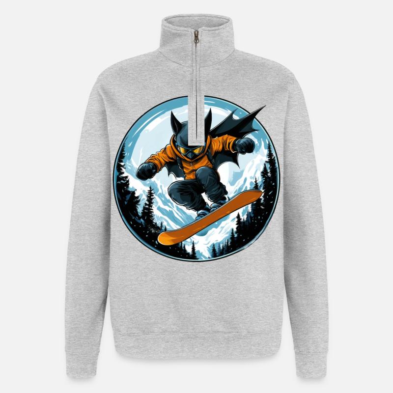 Fledermaus Snowboarder - Quarter-Zip-Sweatshirt - Grau meliert