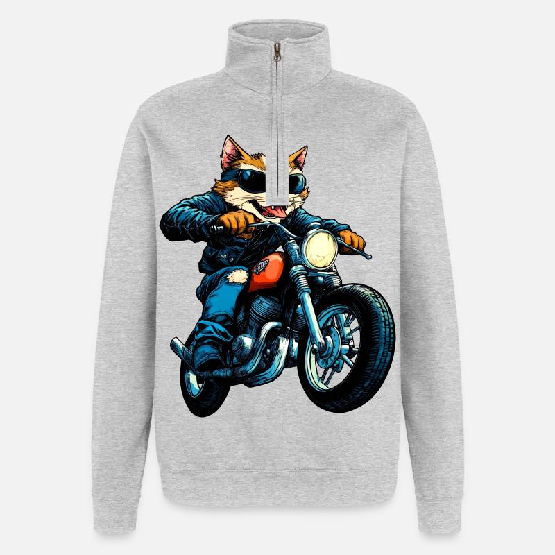 Katzen Motorrad / Motorradfahrer Katze - Quarter-Zip-Sweatshirt - Grau meliert