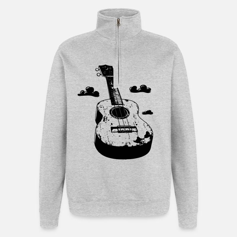 Ukulele Comic-Stil - Quarter-Zip-Sweatshirt - Grau meliert