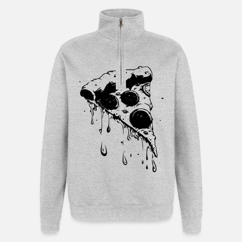 Dessin de pièce de pizza - Sweat à zip 1/4 - gris chiné