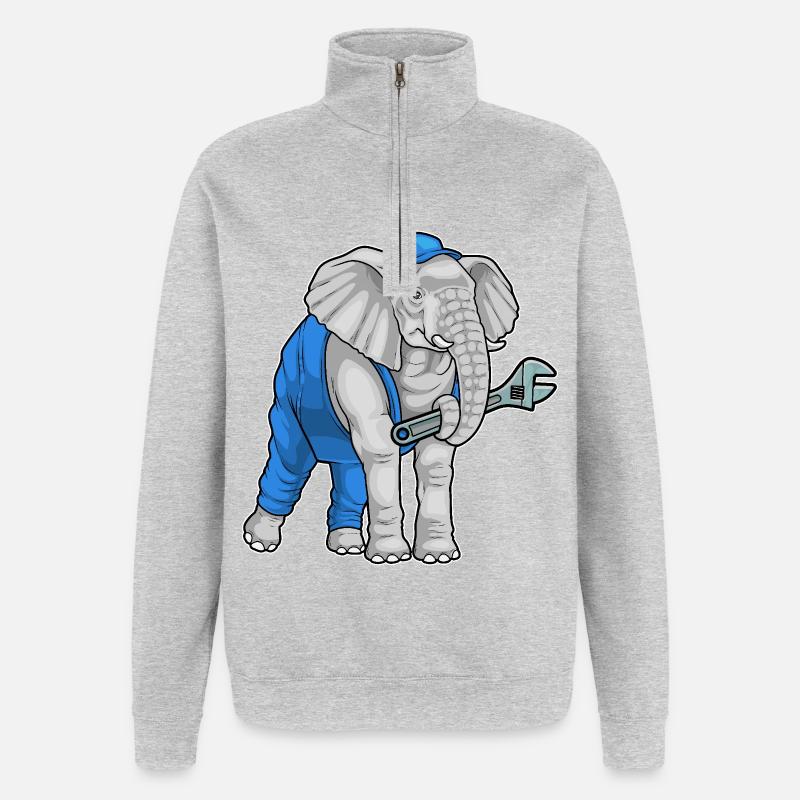 Clé mécanique éléphant - Sweat à zip 1/4 - gris chiné