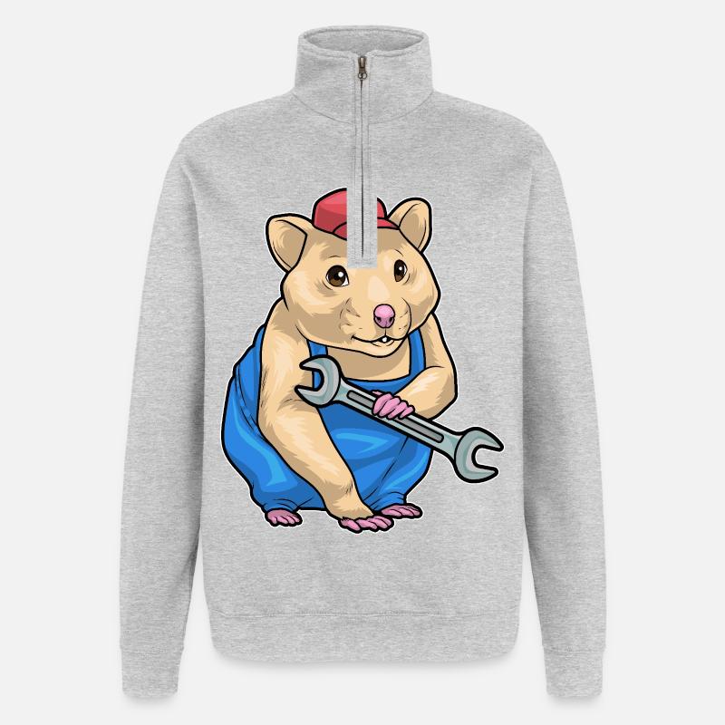 Clé mécanique hamster - Sweat à zip 1/4 - gris chiné