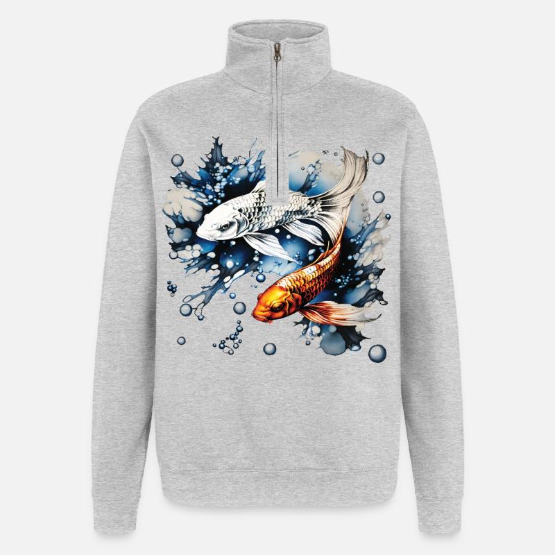 Koifische und Blasen - Quarter-Zip-Sweatshirt - Grau meliert