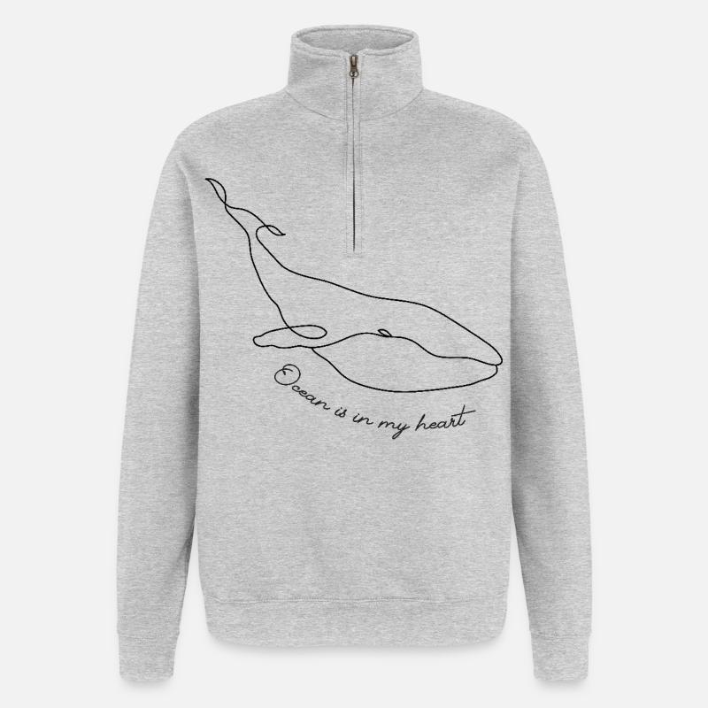 L’océan est dans mon cœur - Sweat à zip 1/4 - gris chiné