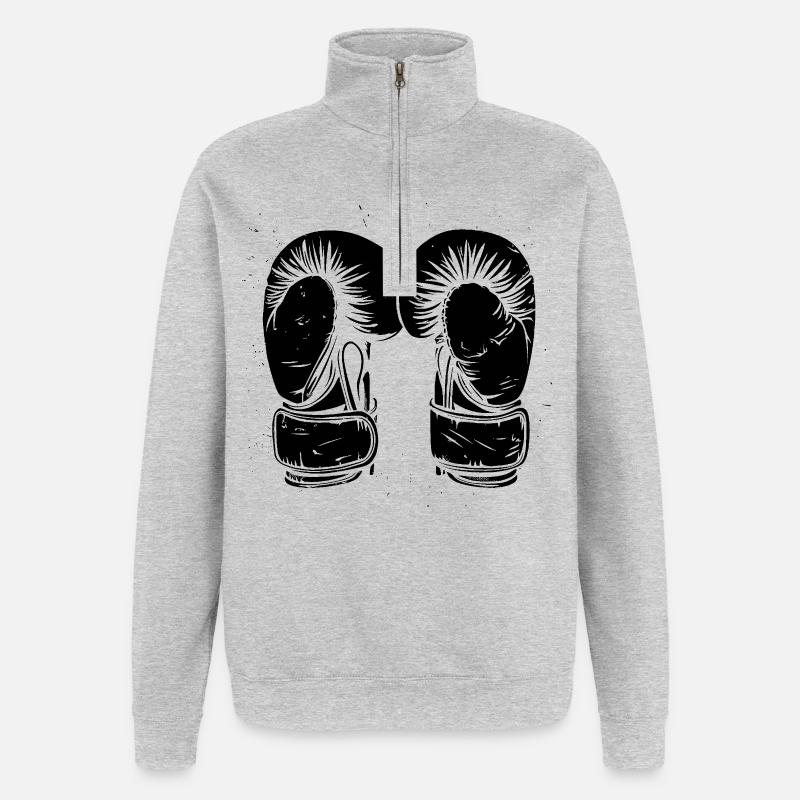 Dessin de gants de boxe - Sweat à zip 1/4 - gris chiné