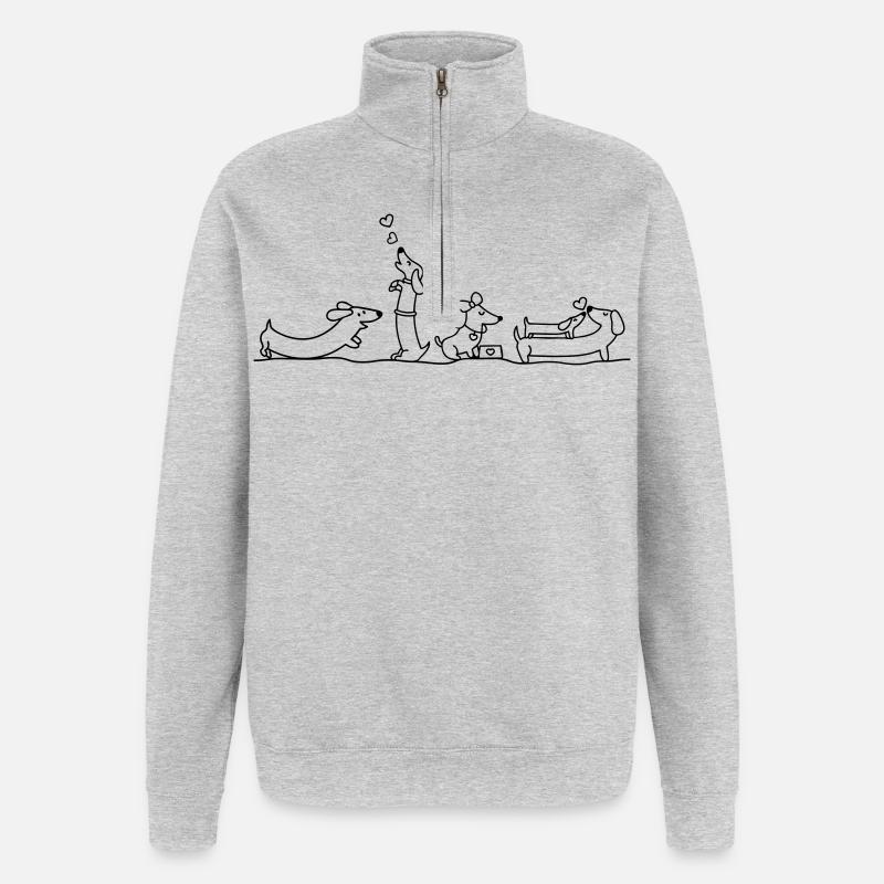 Illustration de teckel affectueux - Sweat à zip 1/4 - gris chiné