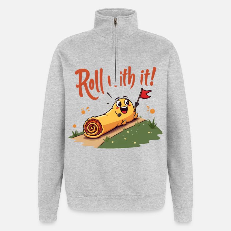 Roulez avec avec des nems - Sweat à zip 1/4 - gris chiné