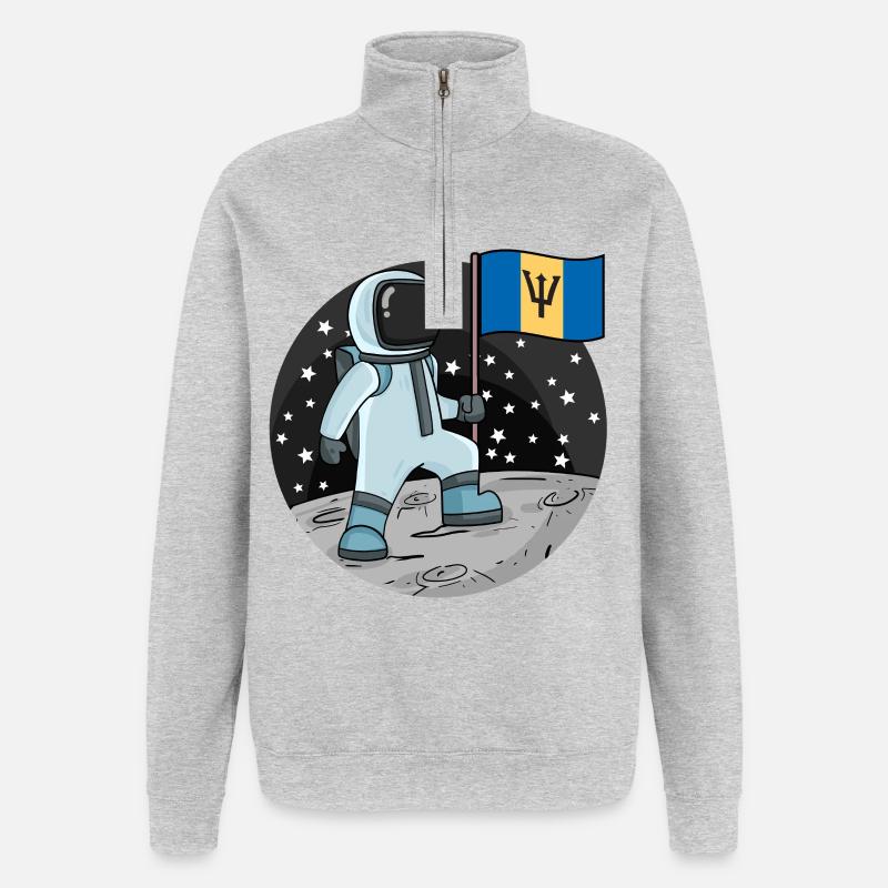 Drapeau astronaute Barbade - Sweat à zip 1/4 - gris chiné