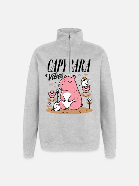 Relaxed capybara with friends - Quarter-Zip Sweatshirt - heather grey