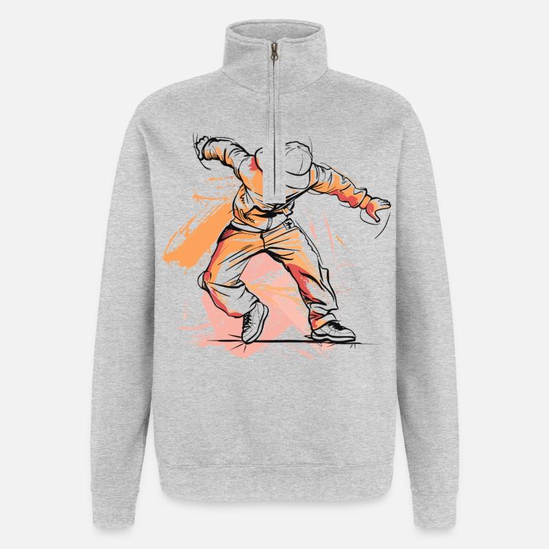Dessin de breakdancer - Sweat à zip 1/4 - gris chiné