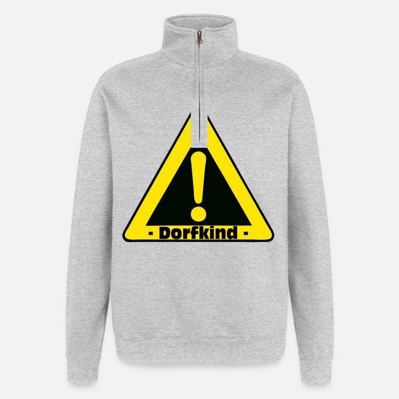 Dorfkind Warnzeichen Motiv - Quarter-Zip-Sweatshirt - Grau meliert